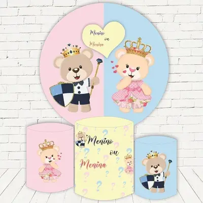 Aperturee Pink And Blue Cute Bear Round Baby Shower Backdrop Kit | Circle Backdrop Baby Shower | Baby Shower Backdrop Ideas |...