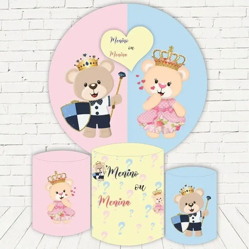 Aperturee Pink And Blue Cute Bear Round Baby Shower Backdrop Kit | Circle Backdrop Baby Shower | Baby Shower Backdrop Ideas |...