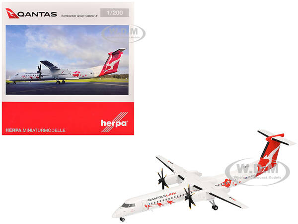 Bombardier Q400 Commercial Aircraft QantasLink - Dasher-8 Livery (VH-QOW) White with Graphics 1/200 Diecast Model Airplane by...