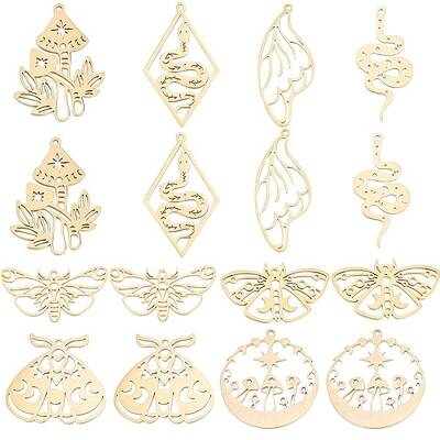 16Pcs 8 Style 201 Stainless Steel Pendants