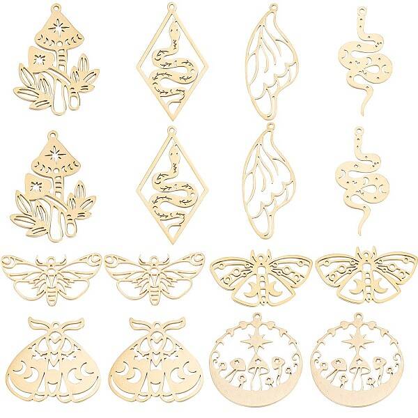 16Pcs 8 Style 201 Stainless Steel Pendants