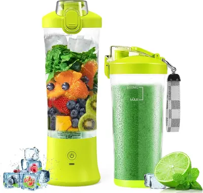 Portable Blender - 20 oz Capacity - Waterproof - Multifunctional with travel lid and USB rechargeable battery