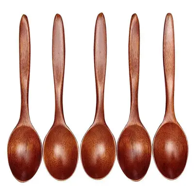 Wooden Soup Spoon (5 Counts), Long Handle Wooden Spoon, Durable Multipurpose Kitchen Utensil for Home Kitchen & Dining Room