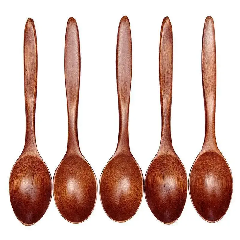 Wooden Soup Spoon (5 Counts), Long Handle Wooden Spoon, Durable Multipurpose Kitchen Utensil for Home Kitchen & Dining Room