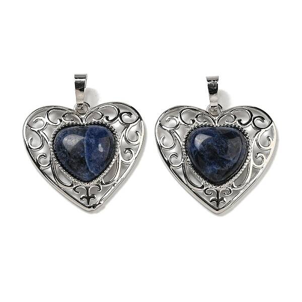 Natural Sodalite Peach Love Heart Pendants