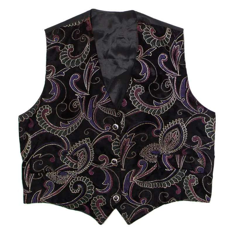 Womens Blazer Waistcoat Black Velvet 90s Paisley XL