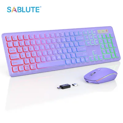 SABLUTE KL1 RGB Keyboard Wireless Keyboard and Mouse Combo, RGB Backlit, Rechargeable & Light Up Letters, Full-Size, Ergonomi...