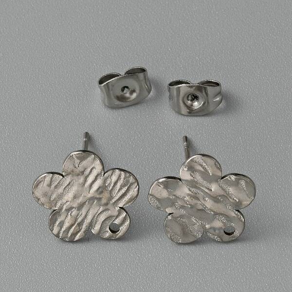 304 Stainless Steel Textured Geometry Stud Earrings Findings with Hole