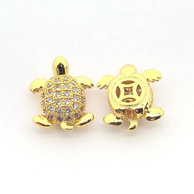 Brass Micro Pave Cubic Zirconia Tortoise Beads