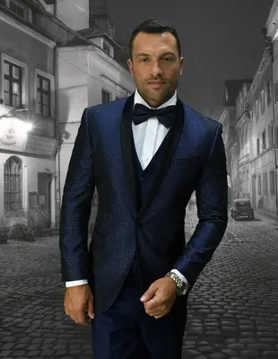 Mens Navy Blue Wedding Tuxedo - Dark Blue Tuxedo Suit Mens Designer Collin One Button Wedding and Prom Tuxedo Navy