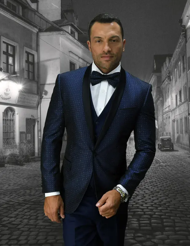 Mens Navy Blue Wedding Tuxedo - Dark Blue Tuxedo Suit Mens Designer Collin One Button Wedding and Prom Tuxedo Navy