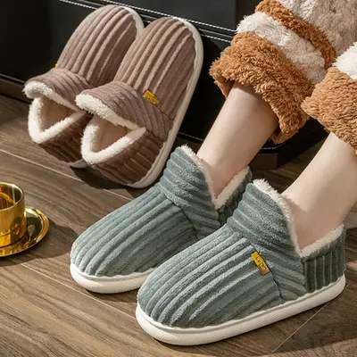 Unisex Warm Soft Slip-On Slippers Closed Toe Simple Solid Color Comfortable House Shoes for Indoor Outdoor Winter