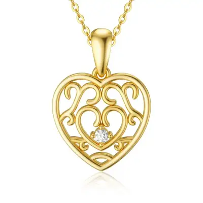 9K Gold Cubic Zirconia Heart Pendant Necklace