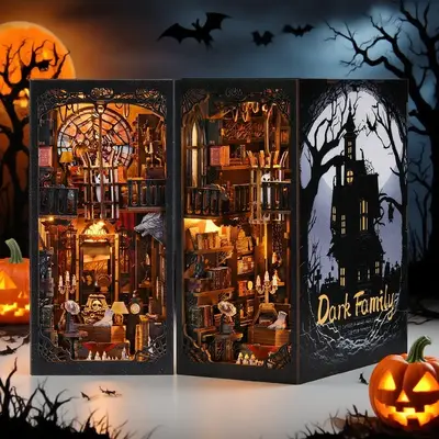 3D Wooden Bookends Kit, DIY Wooden Bookends Kit, Miniature House Kit, Book Shelf Insert Decoration, DIY Bookends Model Buildi...