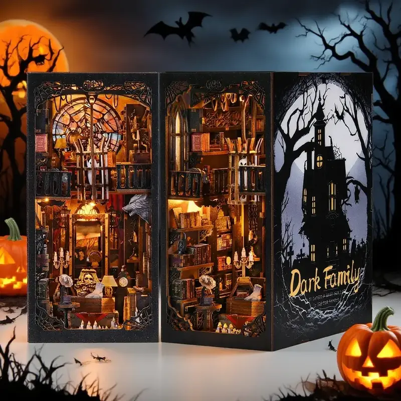 3D Wooden Bookends Kit, DIY Wooden Bookends Kit, Miniature House Kit, Book Shelf Insert Decoration, DIY Bookends Model Buildi...