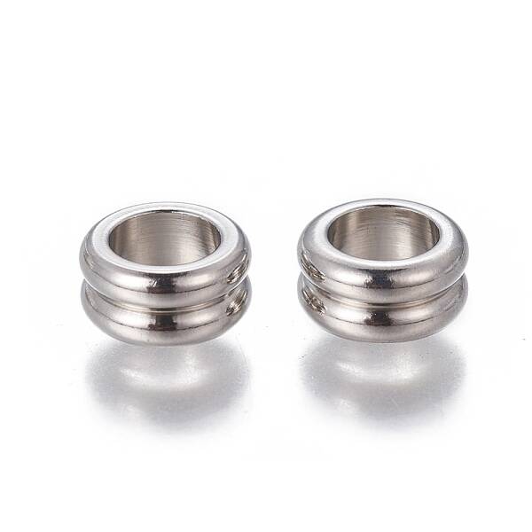 Non-Tarnish 201 Stainless Steel Grooved European Beads