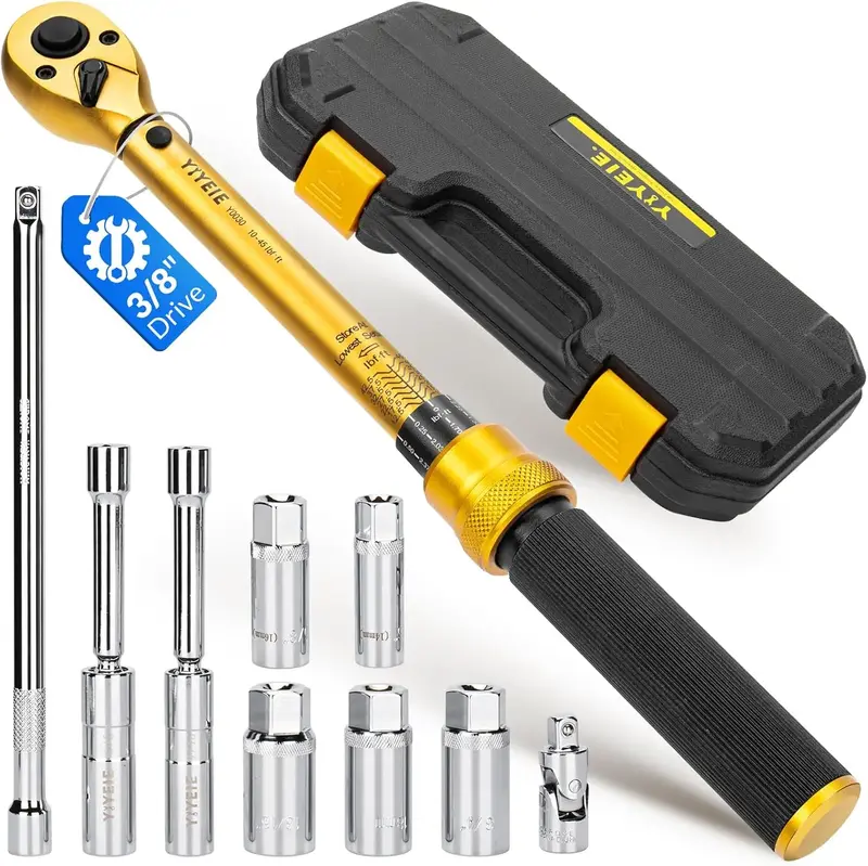 10PCS Magnetic Spark Plug Socket Set with Torque Wrench 3/8 Drive, 10-45 FT.LB (13.5-61Nm), Spark Plug Socket Set with Torque...