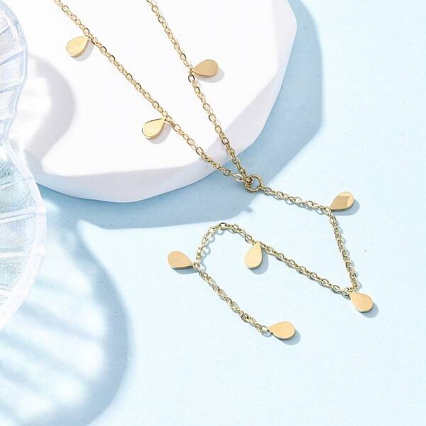 304 Stainless Steel Teardrop Tassel Y Necklaces