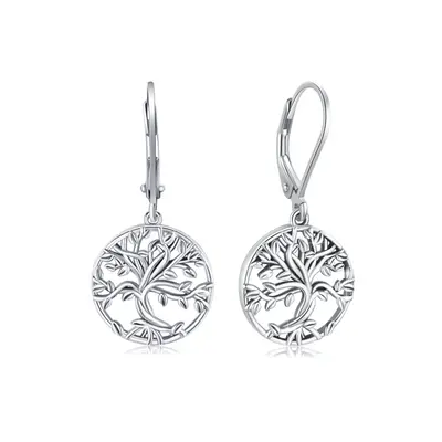 Sterling Silver Tree Of Life Lever-back Earrings