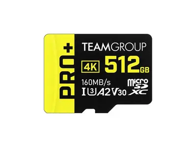 Team 512GB Pro+ microSDHC UHS-I/U3 Class 10 Memory Card with Adapter, Speed Up to 160MB/s (TPPMSDX512GIA2V3003)