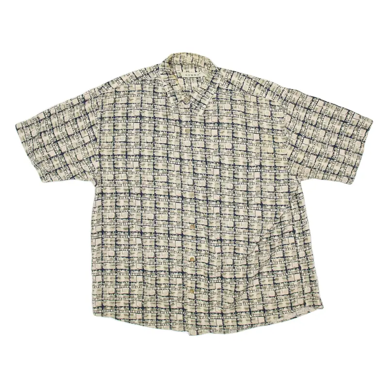 SUMA Mens Shirt Beige Silk Crazy Pattern XL