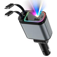 4-in-1 Car Charger, Car Charger Adapter with 80cm Retractable Cable & LED Lights, Fast 66W USB C Car Charger for Phone