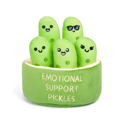 Emotional Support Pickles - Cuddly Stuffed Animals & Toys, Includes 5 Plushies with Carrying Basket, Perfect Funny Gift for A...