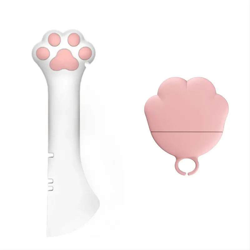 Pet Can Opener & Cat Paw Shaped Lid, 2 Counts/set Multifunctional Pet Feeding Spoon & Lid, Pet Feeding Supplies for Dogs & Ca...