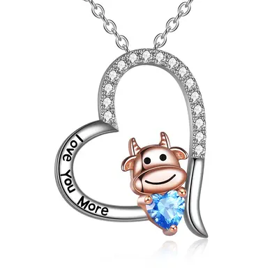Sterling Silver Two-tone Zircon Cow Pendant Necklace