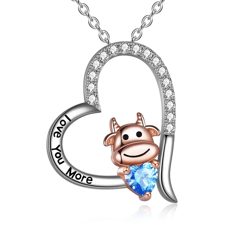 Sterling Silver Two-tone Zircon Cow Pendant Necklace