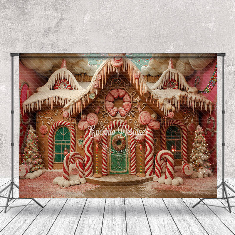 Pink Fairy Tale Gingerbread House Christmas Backdrop - Aperturee