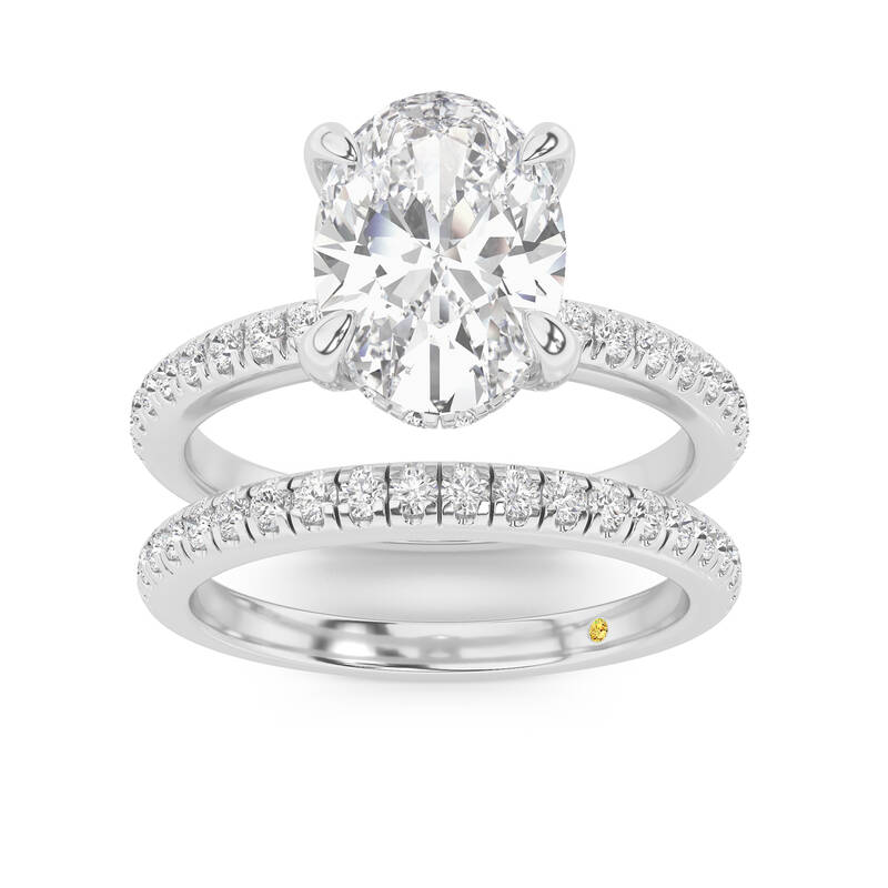 Aurelia Lab Grown Oval Shaped Diamond Engagement Ring with the BonBon Half Coverage Wedding Band | 10K White Gold 2 5/8 ct. t...