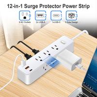 12-in-1 Power Strip Surge Protector with 9AC Outlets,2USB &1Type-C Ports | 5ft Multi Plug Outlet Expander, Compact Desk Multi...