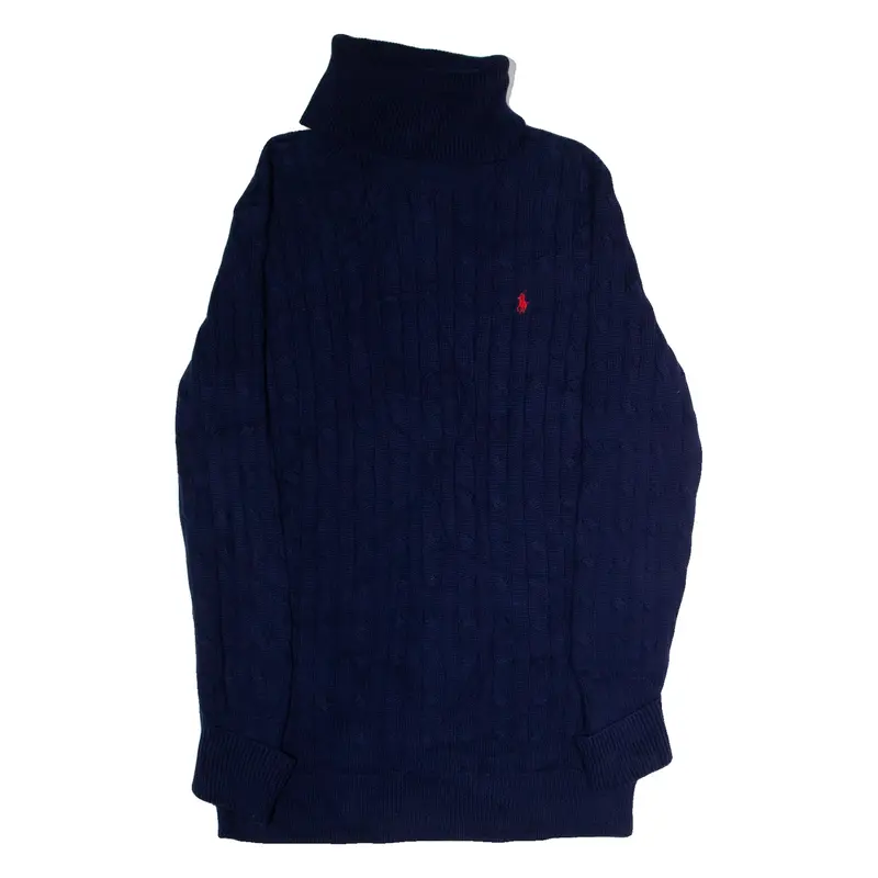 RALPH LAUREN SPORT Womens Jumper Blue Roll Neck Cable Knit XL