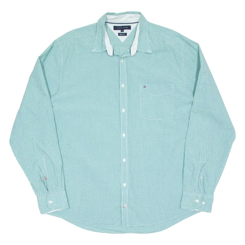 TOMMY HILFIGER Mens Shirt Green Check Long Sleeve 2XL