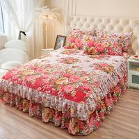Floral Print Ruffled Edge Bed Skirt Set, 3 Counts/set Including 1 Bed Skirt & 2 Pillowcases without Filler, Bedsheet Sets, Co...