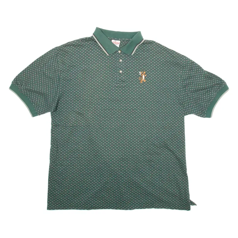 DISNEY Tigger Mens Polo Shirt Green Spotted Short Sleeve XL