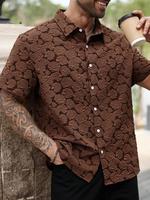 【Plus Size】Men's Vintage Rose Print Short Sleeve Shirt, Regular Fit Casual Stylish Soft Comfy Collared Button Front Top f...