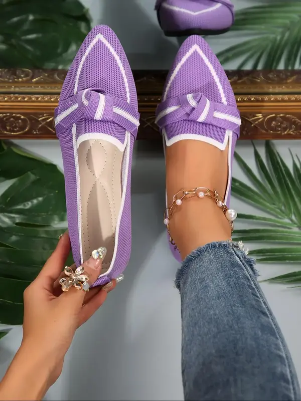 Women's Fashionable Bowknot Design Slip on Flats, Casual Comfortable Breathable Flat Shoes, Lightweight Breathable Shoes for ...