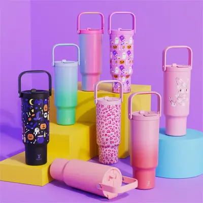 MEOKY 40oz car handle cup, suitable for outdoor sports, reusable large capacity thermos cup, hot and cold insulation, replace...