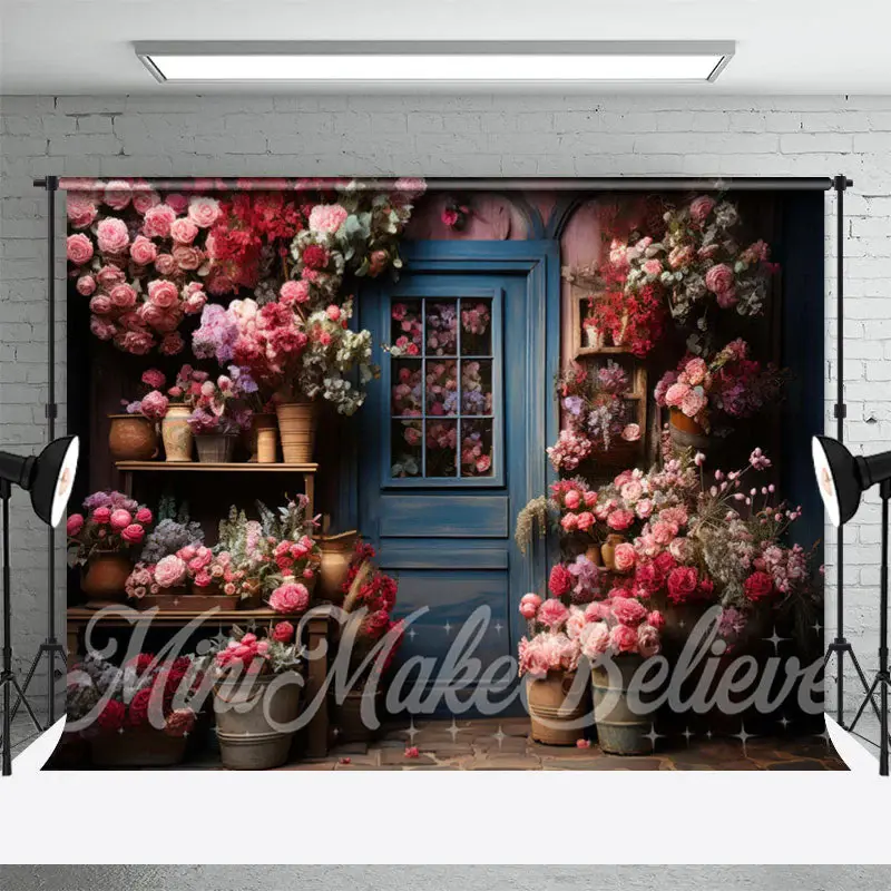 Vintage Shop Blue Door Clay Pot Flower Backdrop - Aperturee