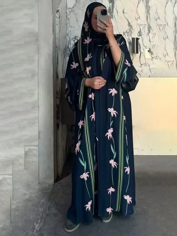 Arabic Turkish Abaya Set, Elegant Woven Fabric, Fitted Style, Moderate Thickness, All Seasons Wear, Fashion Party Dress Cover...