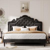 MUTICOR Full/Queen/King Bed Frame with Adjustable Velvet Tiara Headboard, Upholstered Diamond Button Tufted Design, Wood Slat...