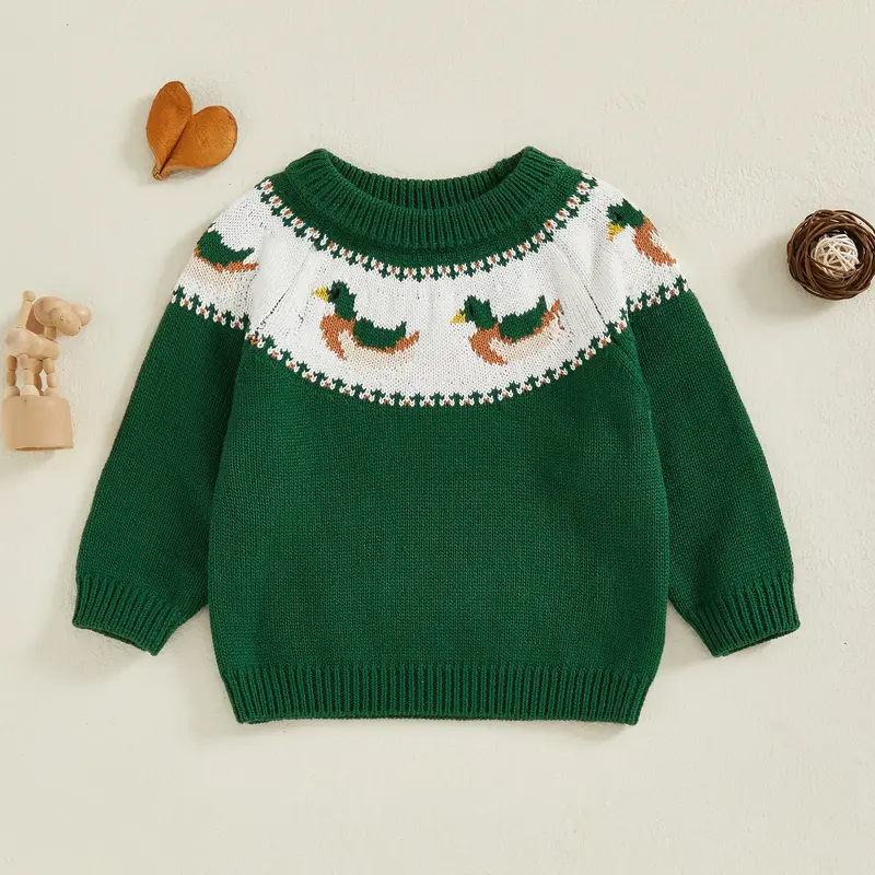 Toddler Baby Boy Duck Sweater Animal Pattern Crewneck Long Sleeve Chunky Knit Tops Casual Fall Winter Clothes 0-3 Years