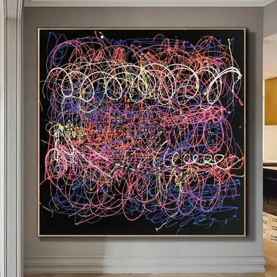 Jackson Pollock Style Painting Original Colorful Painting On Canvas Black Art Abstract Fine Art | COLORFUL APPARITION
