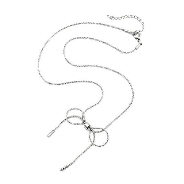 304 Stainless Steel Round Snake Chain Bowknot Pendant Necklaces for Women