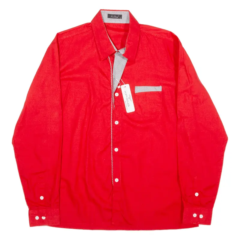 XI PING Plain Shirt Red Long Sleeve Mens XL