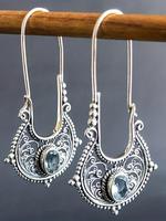 Women's Boho Style Artificial Gemstone Decor Hollow Out Design Hoop Earrings, Fashion Retro Hoop Earrings for Party, Daily De...