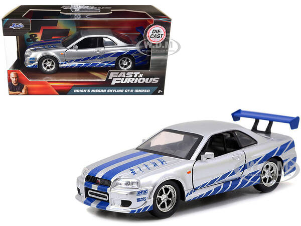 Brians Nissan Skyline GT-R (R34) Silver with Blue Stripes \