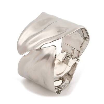 Non-Tarnish Vintage Hammered Iron Wide Hinged Bangles for Women